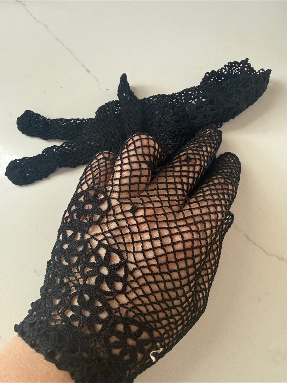 Black Lace crochet Gloves for Women - Elegant Floral Crochet Design
